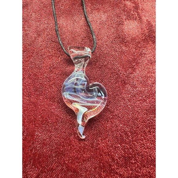 COLORFUL SWIRL BLOWN ART GLASS HEART PENDANT NECKLACE - Picture 1 of 4